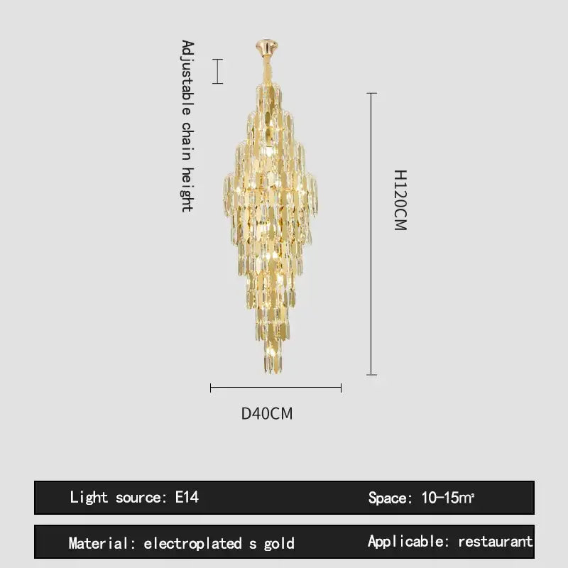 Crystal spiral tiered loft pendant light for staircase and living room