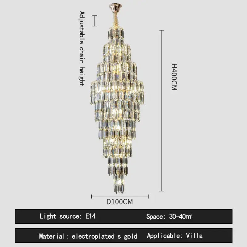 Crystal spiral tiered loft pendant light for staircase and living room