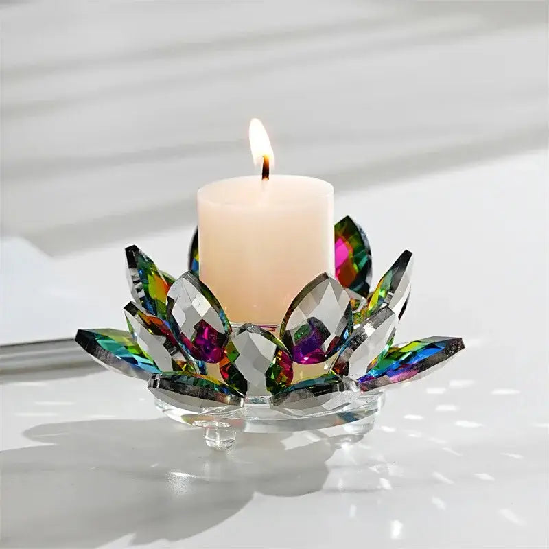 Colorful crystal lotus candle holder dining room aromatherapy base