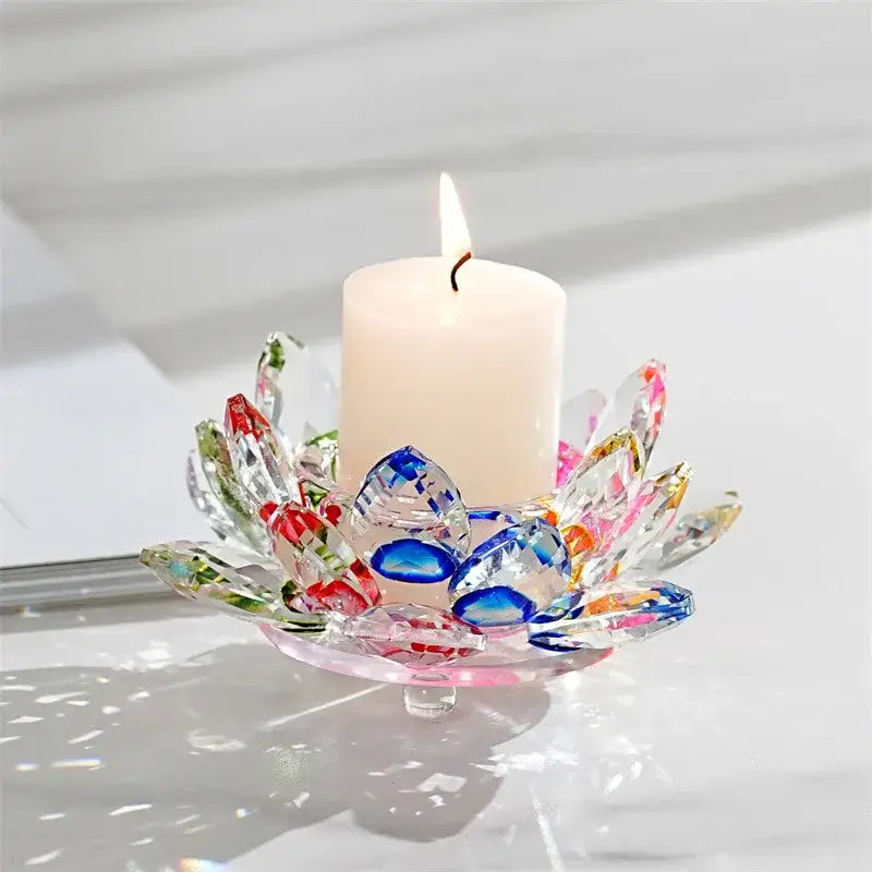 Colorful crystal lotus candle holder dining room aromatherapy base