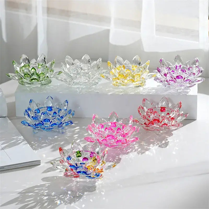 Colorful crystal lotus candle holder dining room aromatherapy base