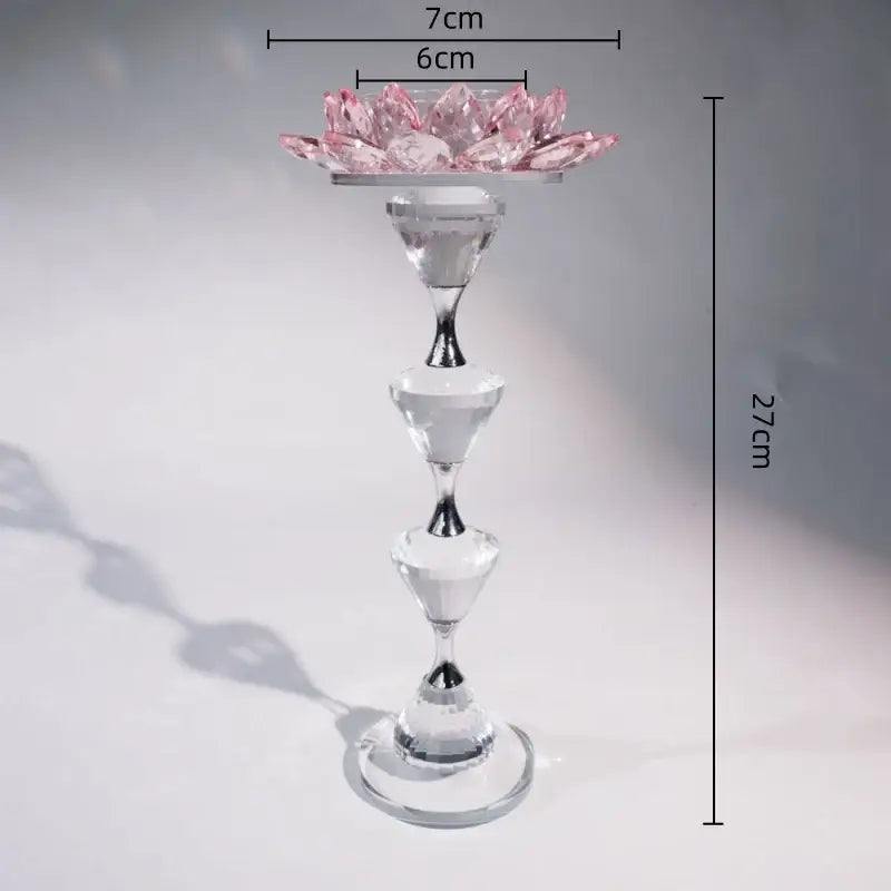 Pink and clear crystal lotus candle holder dining room decor