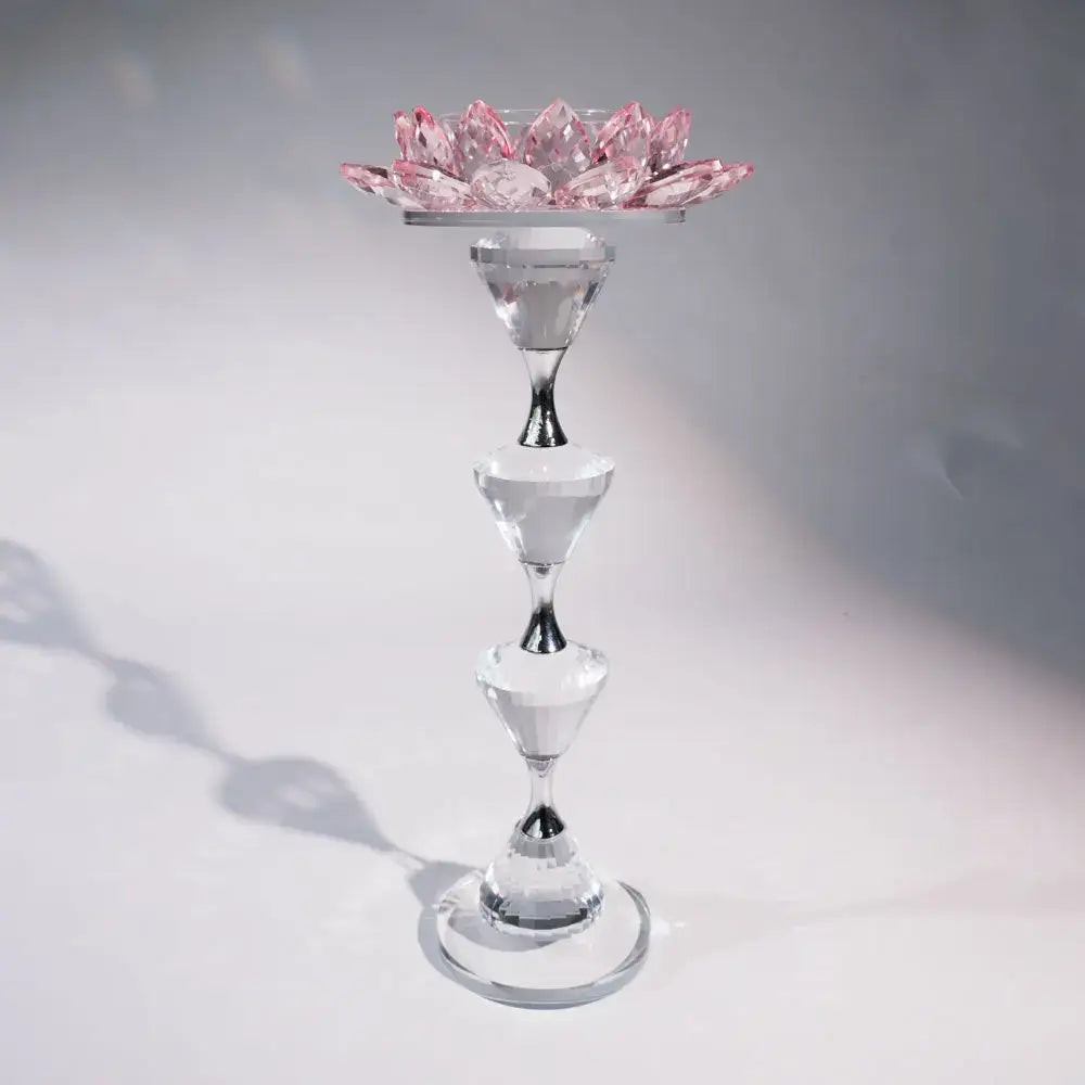 Pink and clear crystal lotus candle holder dining room decor