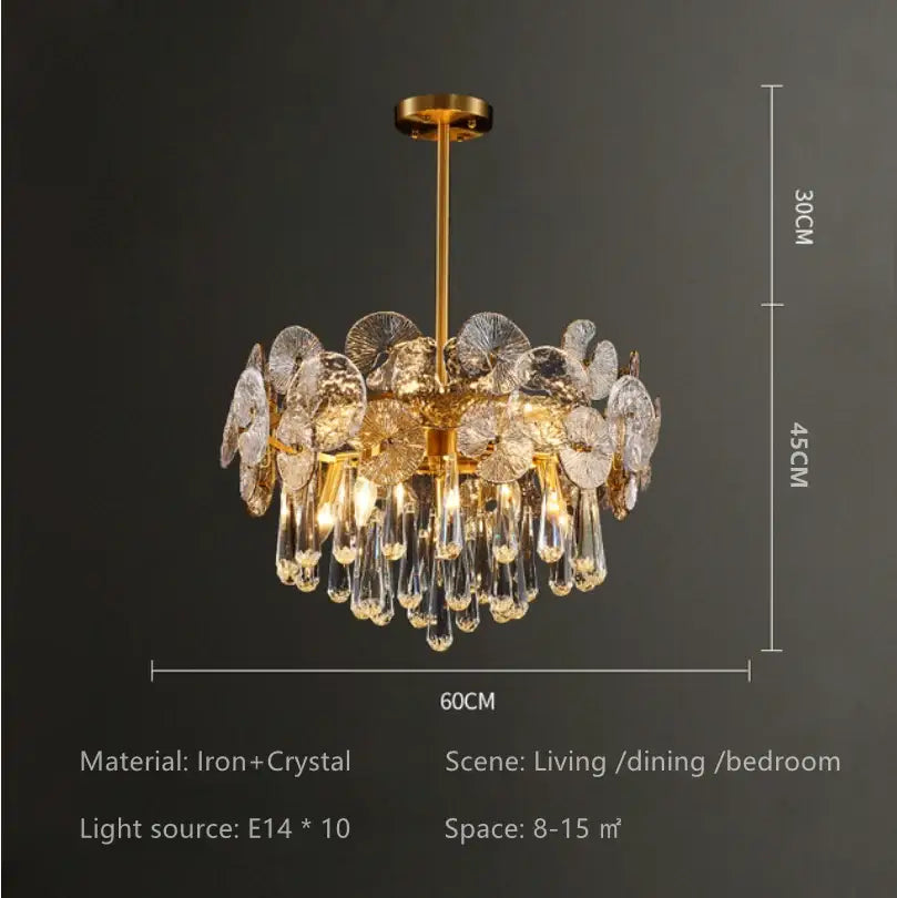 Nordic golden crystal lotus chandelier for dining room luxury glass