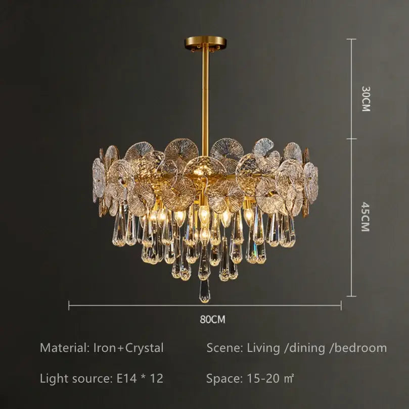 Nordic golden crystal lotus chandelier for dining room luxury glass