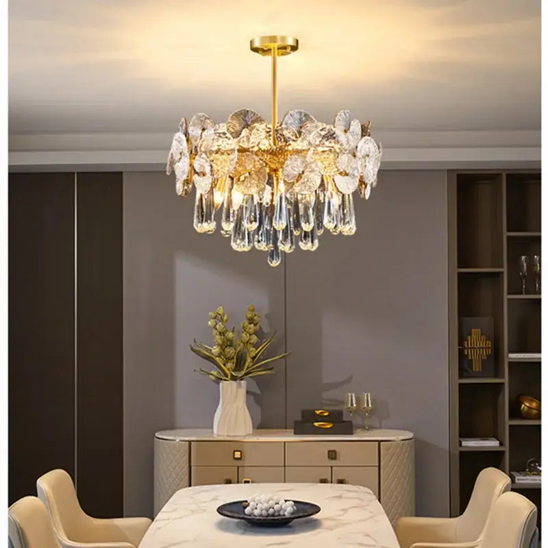 Nordic golden crystal lotus chandelier for dining room luxury glass