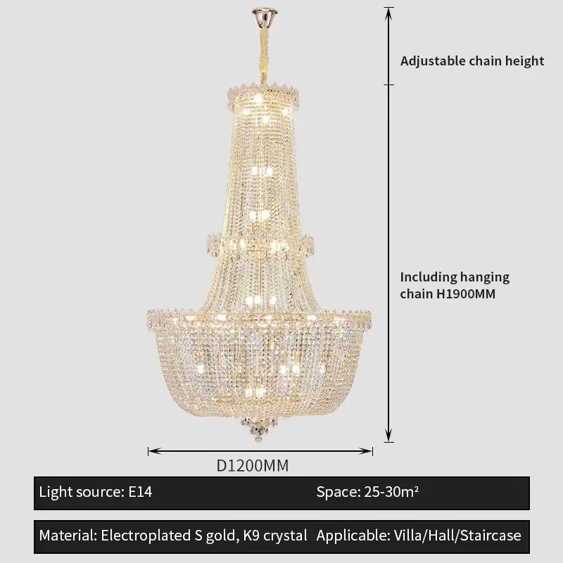 Modern european crystal luxe chandelier living room multi tiered light
