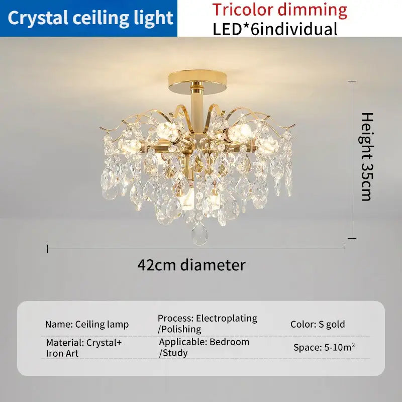 Crystal luxe led gold chandelier for living room glass droplets