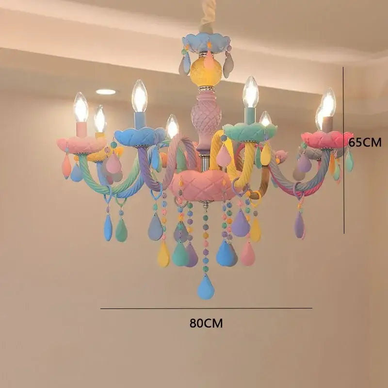 Pastel rainbow crystal luxury candle chandelier dining room pendant