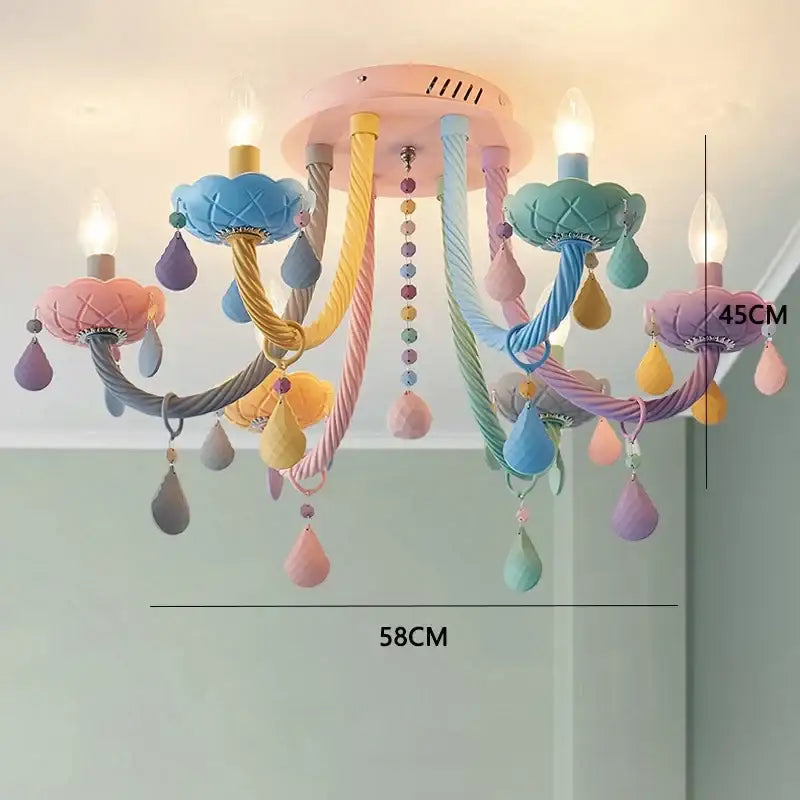 Pastel rainbow crystal luxury candle chandelier dining room pendant