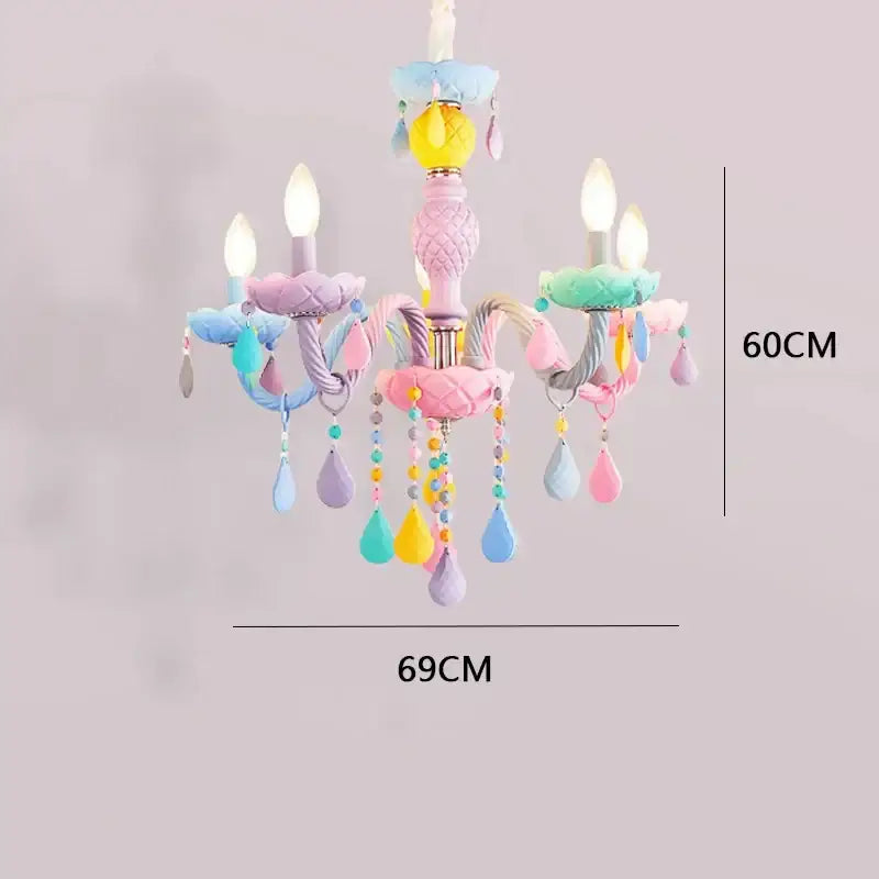 Pastel rainbow crystal luxury candle chandelier dining room pendant
