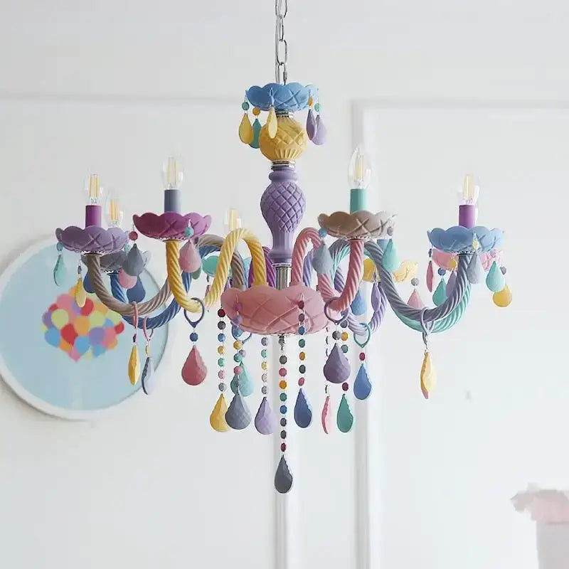 Pastel rainbow crystal luxury candle chandelier dining room pendant