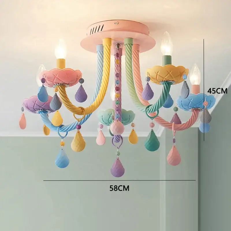 Pastel rainbow crystal luxury candle chandelier dining room pendant