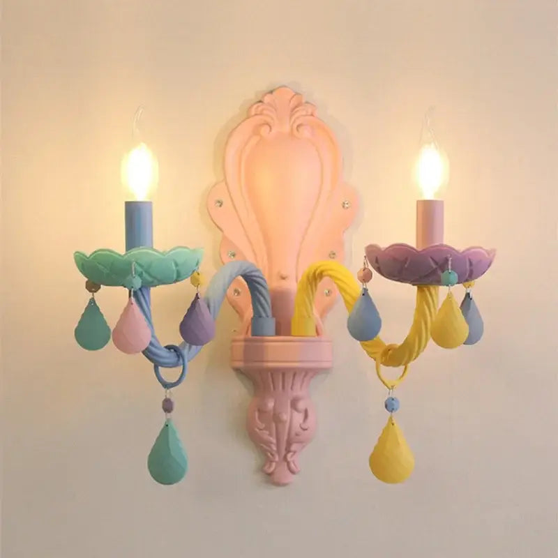 Pastel rainbow crystal luxury candle chandelier dining room pendant