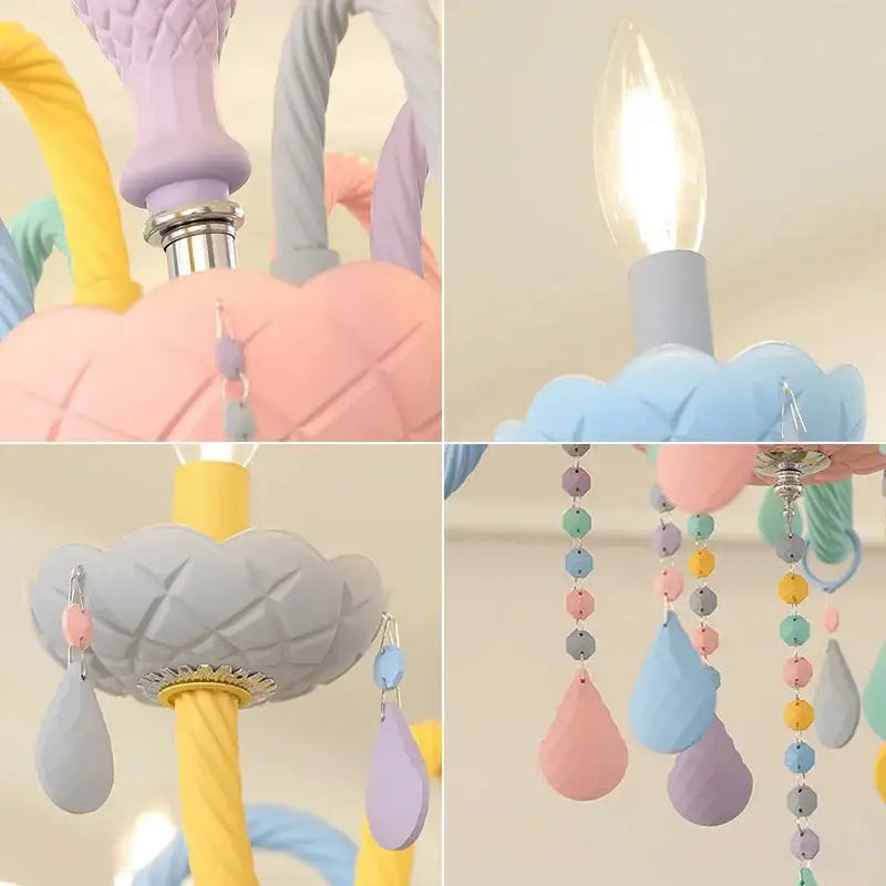 Pastel rainbow crystal luxury candle chandelier dining room pendant