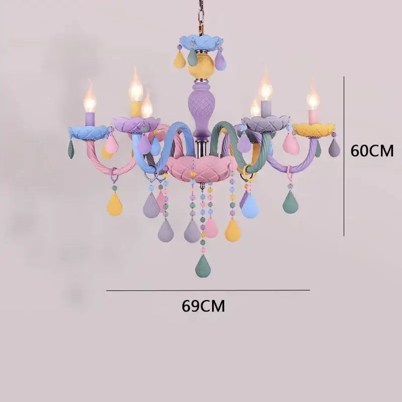 Pastel rainbow crystal luxury candle chandelier dining room pendant