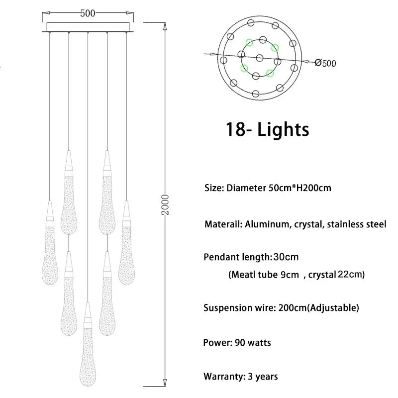 Modern gold crystal luxury ceiling chandelier staircase pendant light