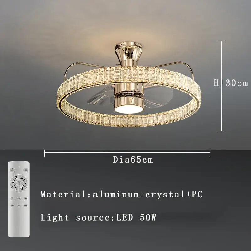 Luxury gold crystal ceiling fan living room light with remote
