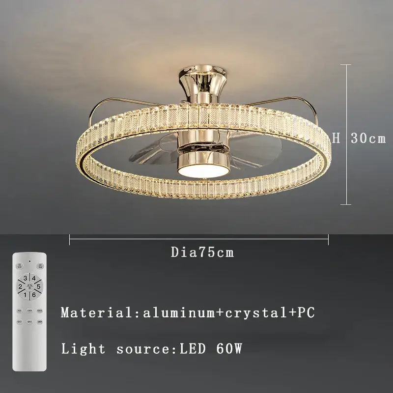 Luxury gold crystal ceiling fan living room light with remote