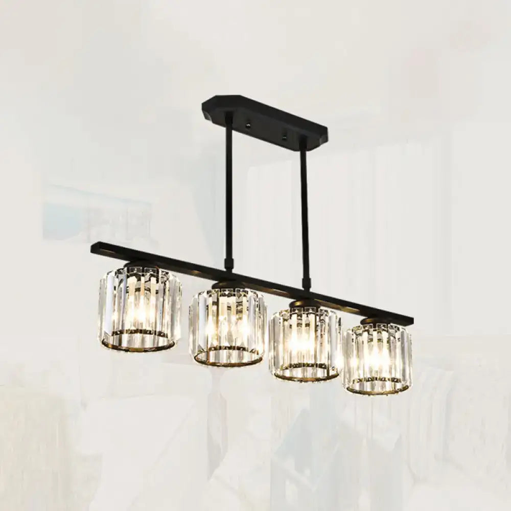 Simple black metal chandelier with three crystal shades dining room