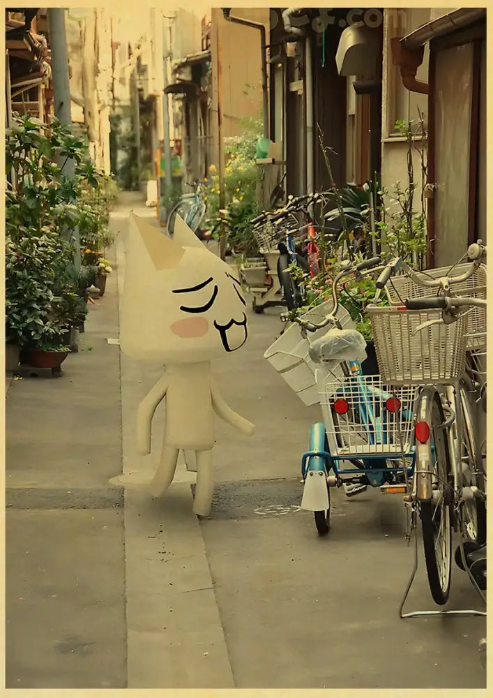 Cute 3d cat poster whimsical white cartoon art for bedroom decor
