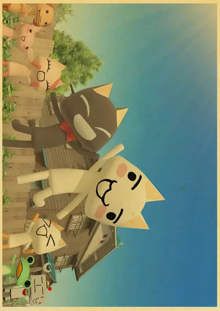 Cute 3d cat poster whimsical white cartoon art for bedroom decor