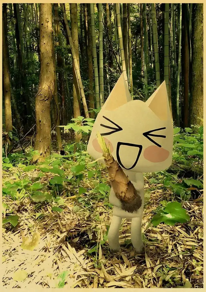 Cute 3d cat poster whimsical white cartoon art for bedroom decor