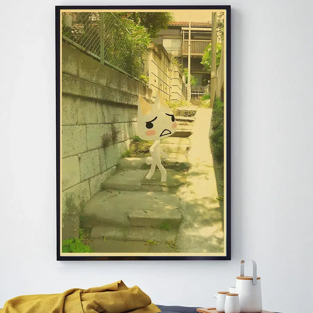 Cute 3d cat poster whimsical white cartoon art for bedroom decor