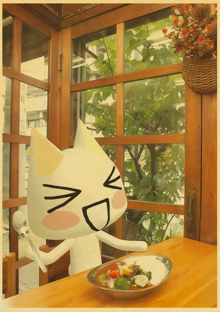 Cute 3d cat poster whimsical white cartoon art for bedroom decor