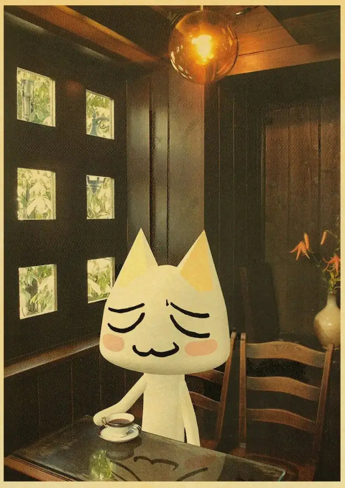 Cute 3d cat poster whimsical white cartoon art for bedroom decor