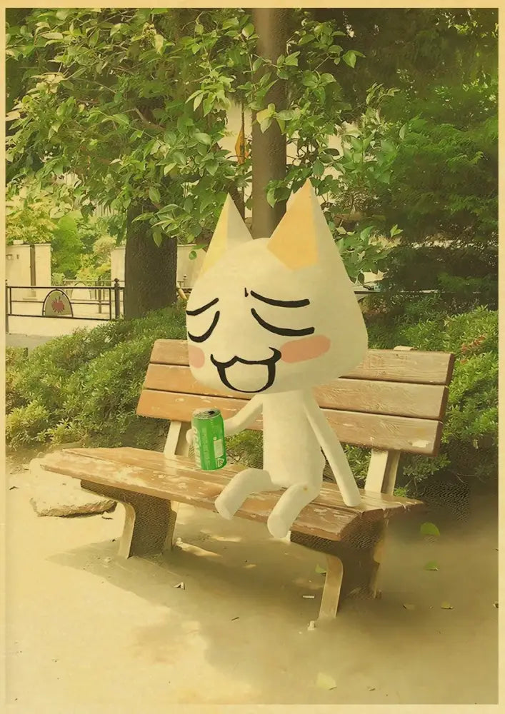 Cute 3d cat poster whimsical white cartoon art for bedroom decor