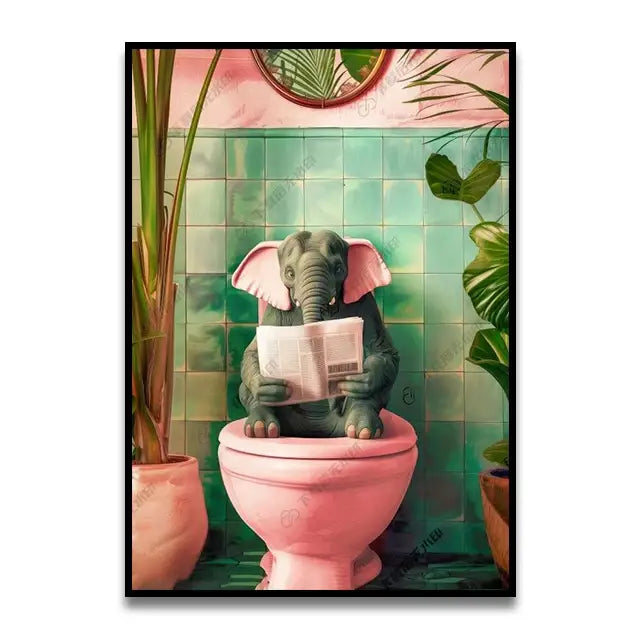 Black cat on pink toilet bathroom canvas wall art