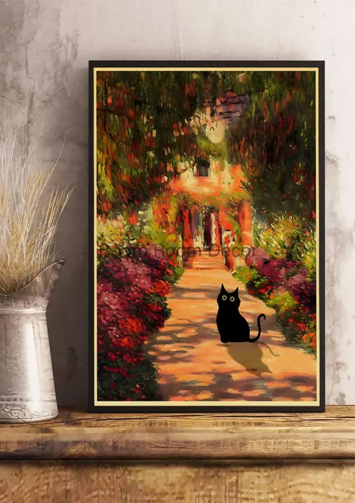 Vintage van gogh style black cute digital cats kraft paper bedroom art