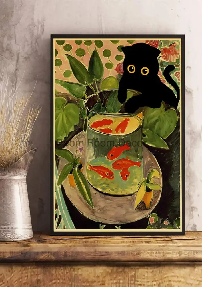 Vintage van gogh style black cute digital cats kraft paper bedroom art