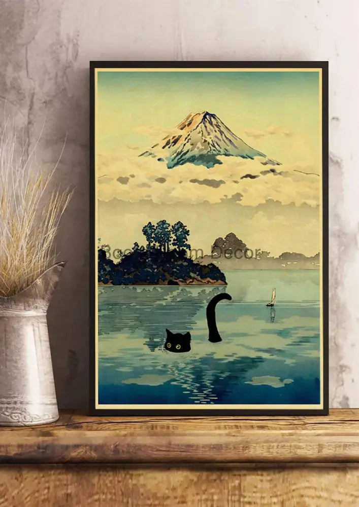 Vintage van gogh style black cute digital cats kraft paper bedroom art