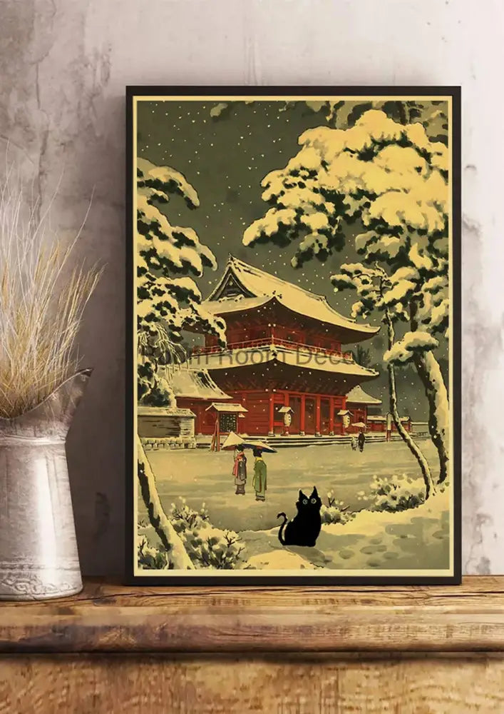 Vintage van gogh style black cute digital cats kraft paper bedroom art