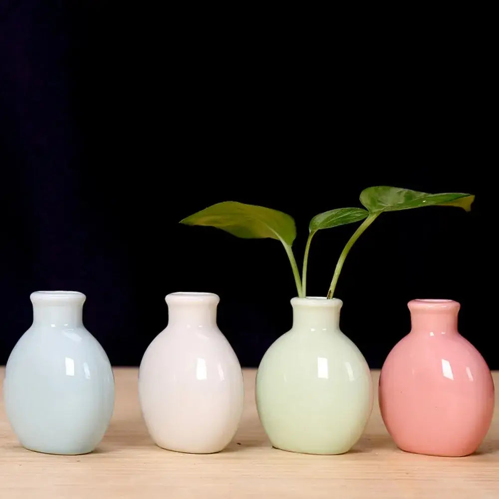 Pastel mini ceramic flower vase set for living room shelf decor