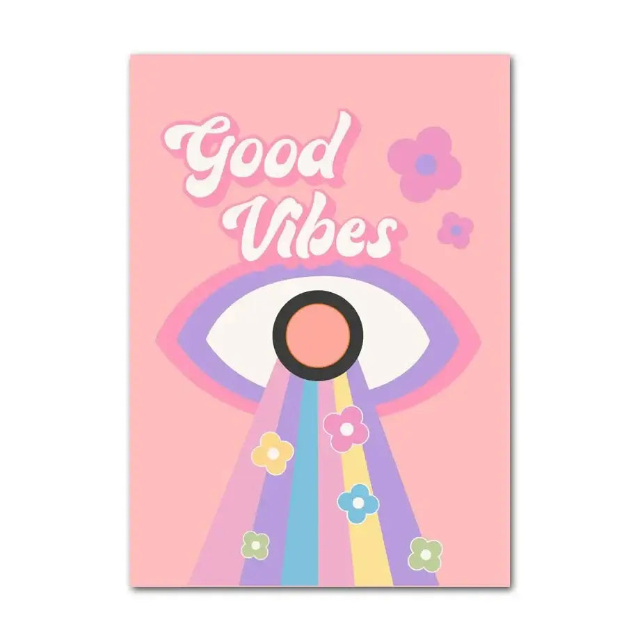 Danish pastel pink & yellow peace sign flower canvas bedroom wall art
