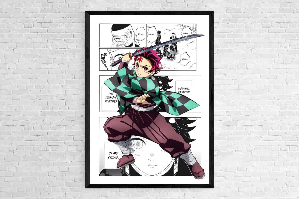 Framed demon slayer canvas poster set bedroom wall decor