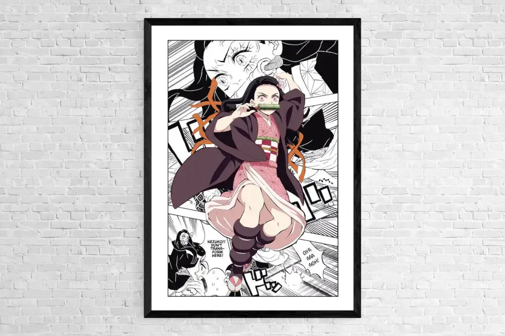 Framed demon slayer canvas poster set bedroom wall decor