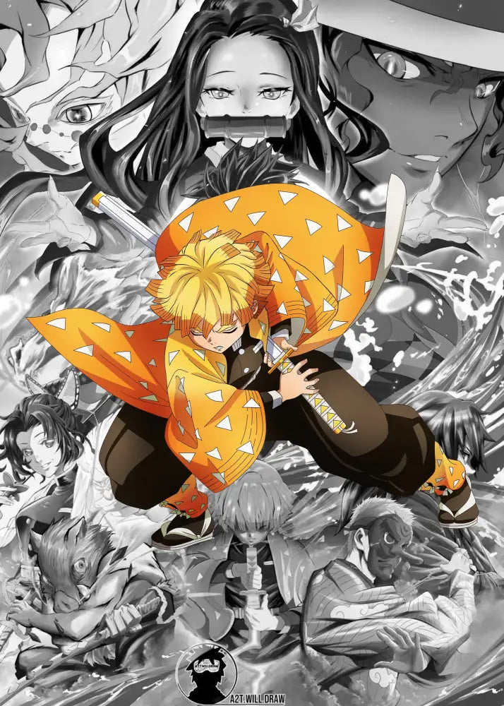 Framed demon slayer canvas poster set bedroom wall decor