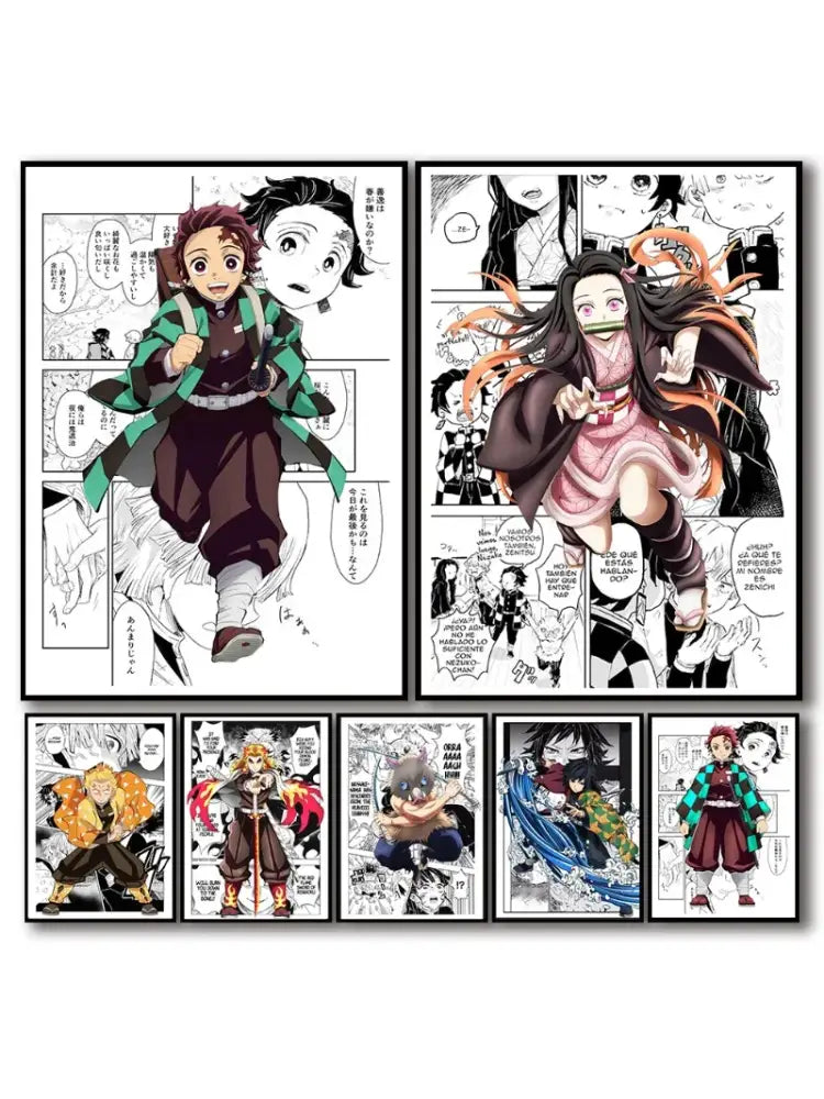 Framed demon slayer canvas poster set bedroom wall decor