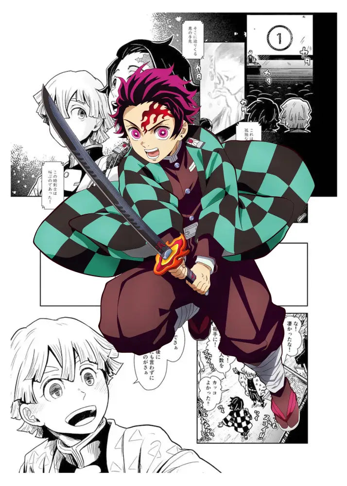 Framed demon slayer canvas poster set bedroom wall decor