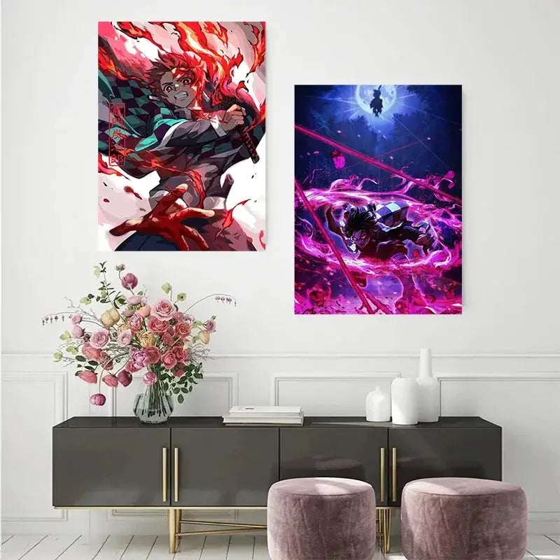 Demon slayer rengoku art poster canvas for bedroom action decor