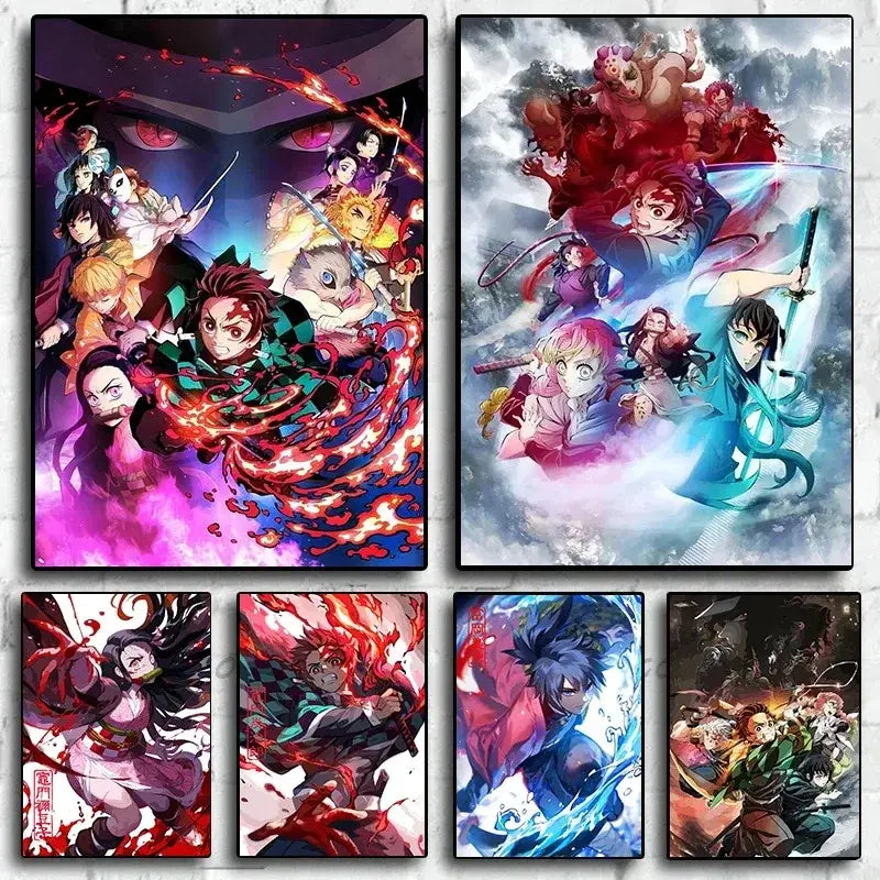 Demon slayer rengoku art poster canvas for bedroom action decor