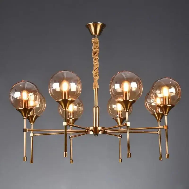 Modern brass designer metal chandelier living room smoked glass globes