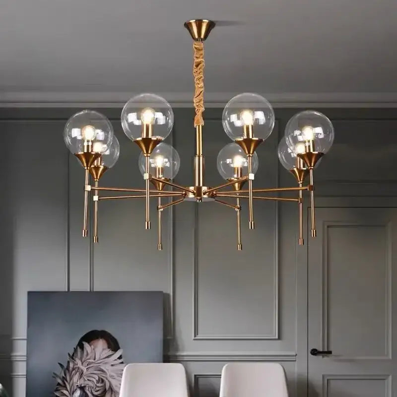 Modern brass designer metal chandelier living room smoked glass globes