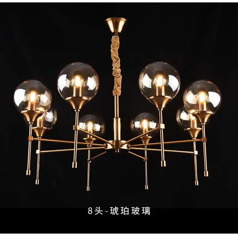 Modern brass designer metal chandelier living room smoked glass globes