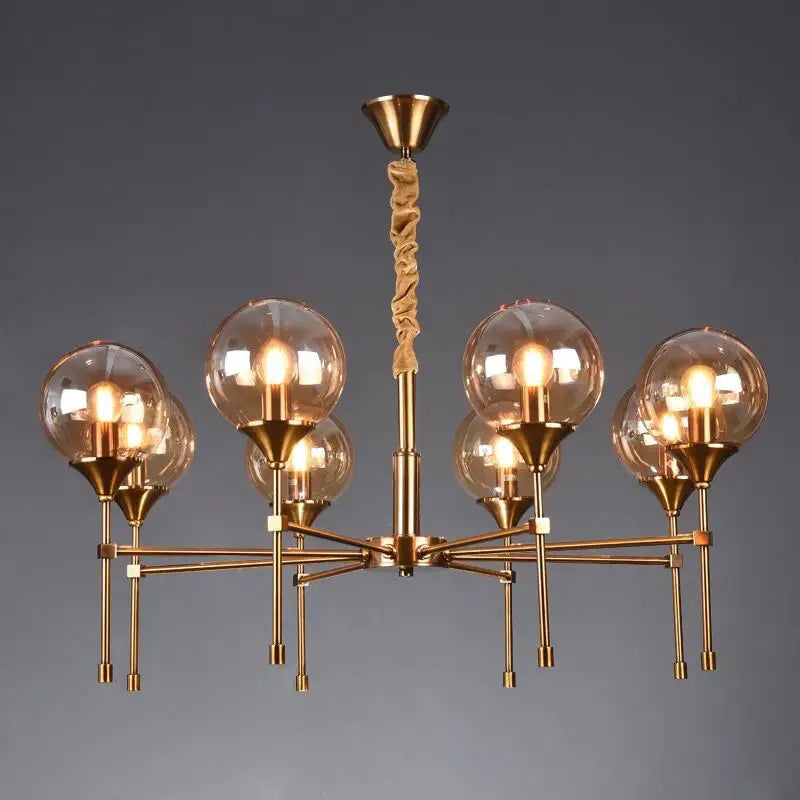 Modern brass designer metal chandelier living room smoked glass globes