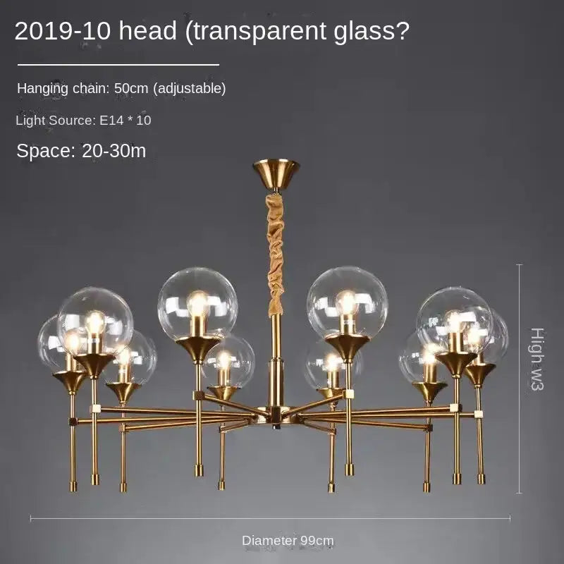 Modern brass designer metal chandelier living room smoked glass globes